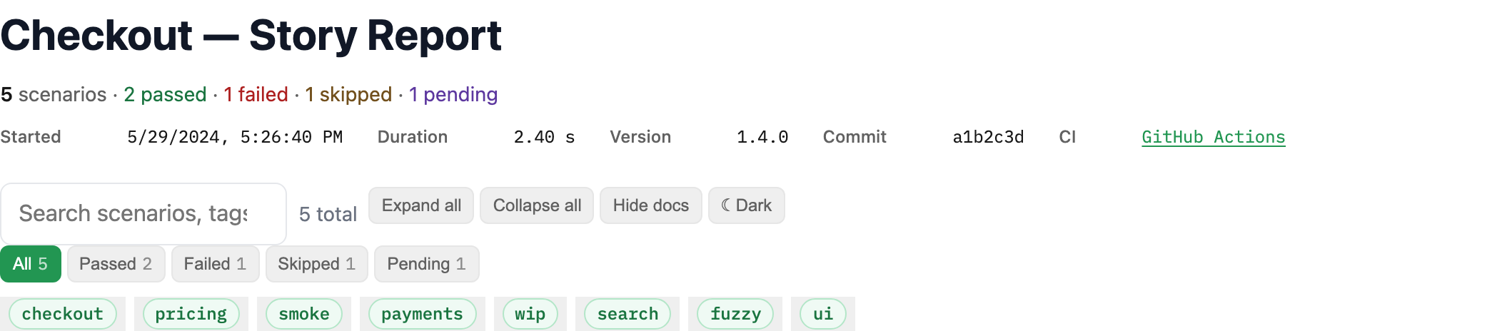 Report search and filter UI